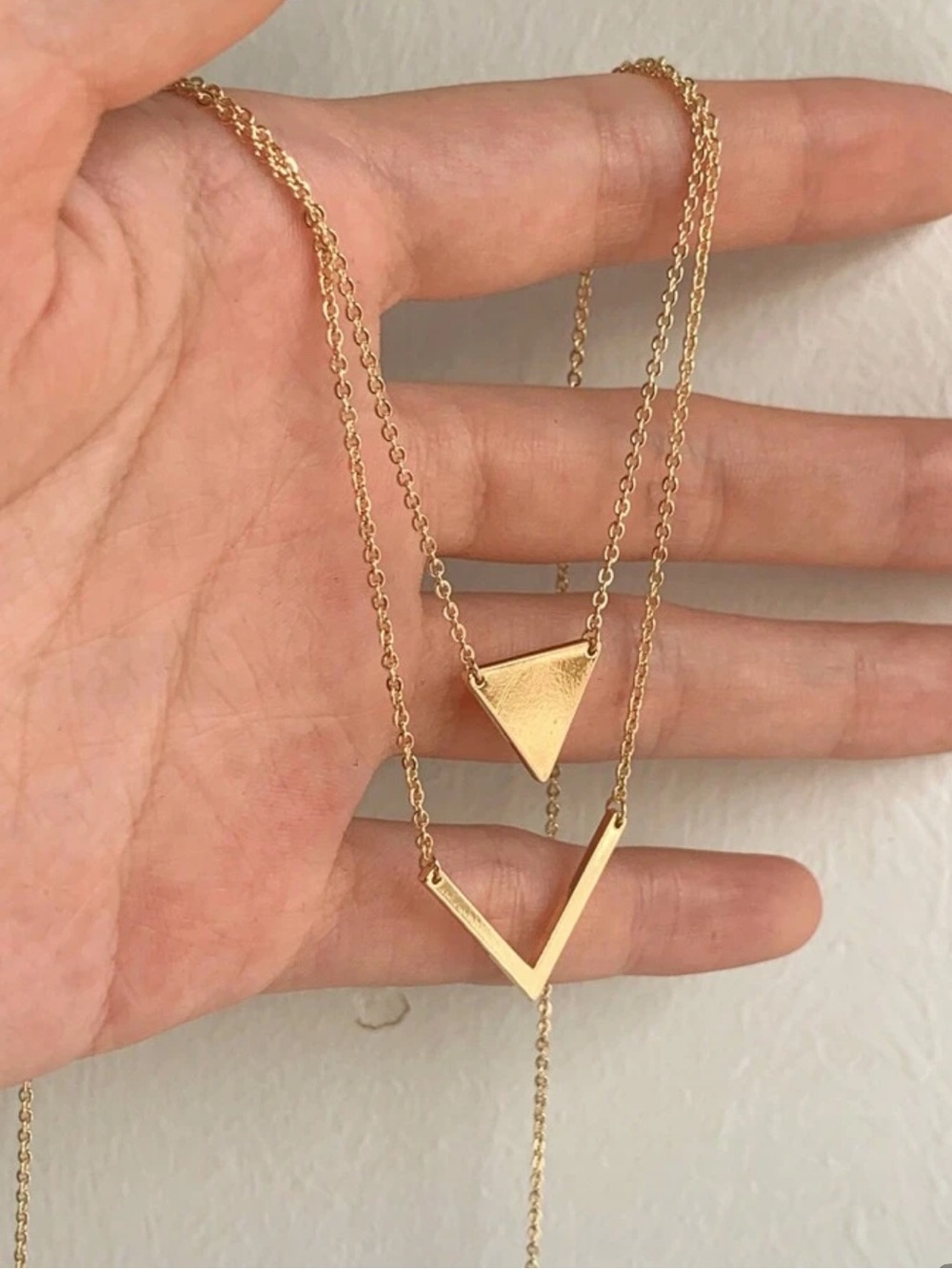 Minimal Gold Layered Triangle Necklace geometric pendant new Jewelry stack - Picture 5 of 5